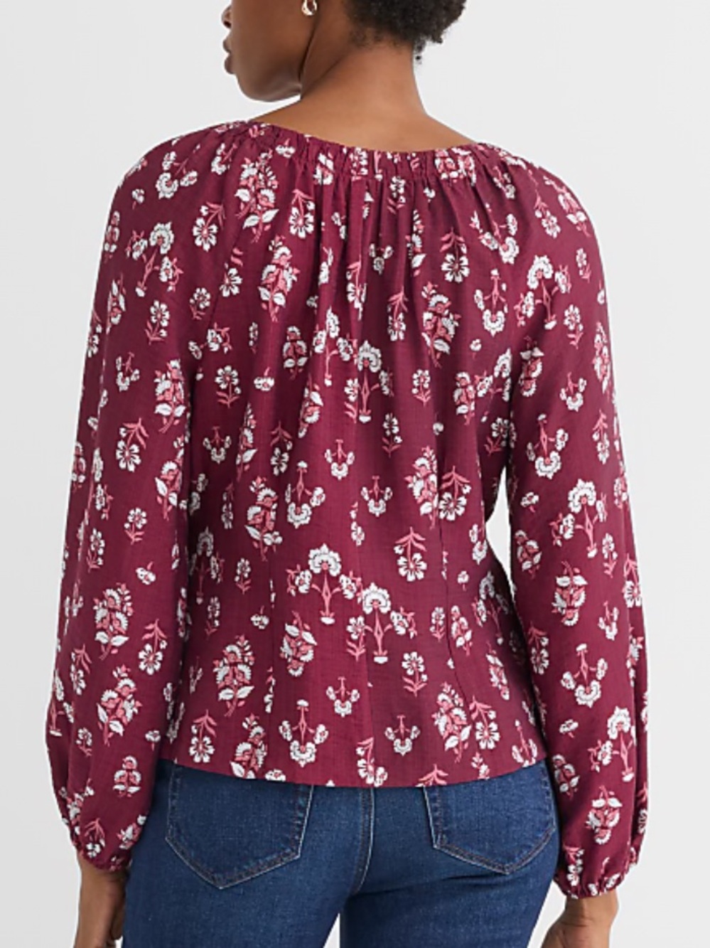 NEW Loft Floral Cinched Scoop Neck Top XL Cranberry Bliss NWT - Picture 7 of 7